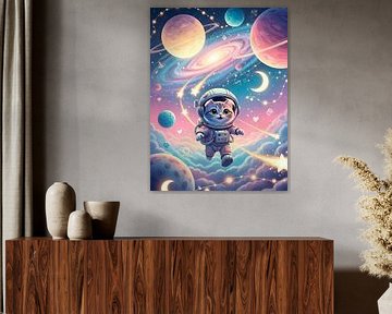 Cute Astronaut Cat Exploring Colorful Space Landscape by HASANUL FAUZIE