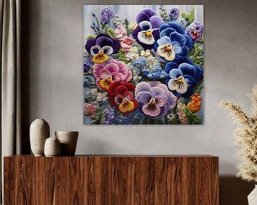 Borduurwerk Weelderige Viooltjes Tapisserie