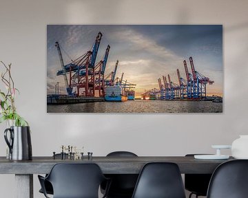 Containerhafen bei Sonnenuntergang von Jonas Weinitschke