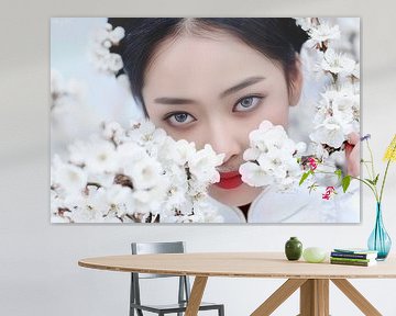 schilderachtig Japan vrouw met bloemen van Egon Zitter
