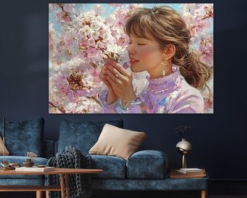 schilderachtig Japan vrouw met bloesem sakura van Egon Zitter