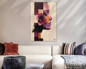 Silent Bloom - Portrait abstrait en prune et ocre sur Marijke Trienekens