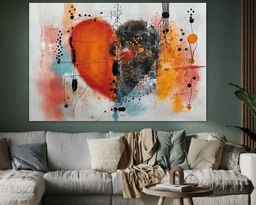 Abstract Schilderij - Oranje Goud Levendig en Dynamisch