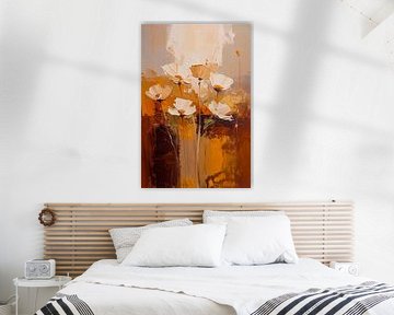 Peinture Hotel Chic : Fleurs abstraites dans des couleurs chaudes