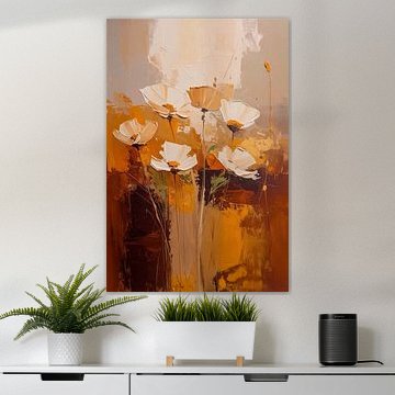 Hotel Chic. Abstracte bloemen op warm Tangerine Twist