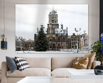 Delft - stadhuis met kerstboom in de sneeuw by Mariska van Vondelen