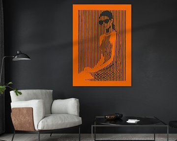 Woman in black and orange lines by Color Square
