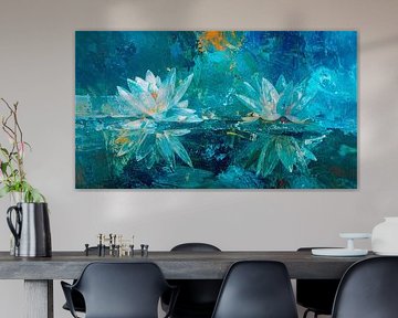 Dromerig en impressionistisch schilderij van waterlelies