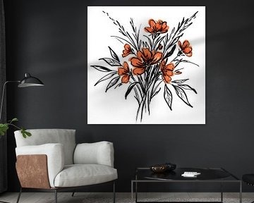 Oranje het Boeketillustratie van de markeerstiftstijl op witte achtergrond