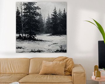 Impasto Textured Monochrome Winter Boslandschap Fine Art Illustratie van maulana risyad