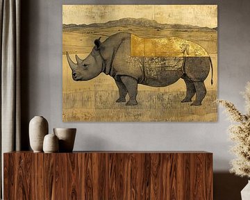 Gouden Dier | Neushoorn met Gouden Schaduw van Modern Collection