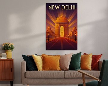 New Delhi Radiance – Art Deco India Gate Poster by Travel Shop