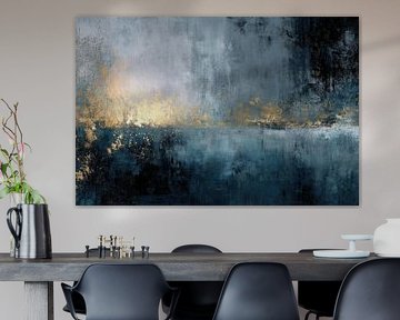 Abstract Painting - Blue Gold Elegant and Deep by Joriali Abstract