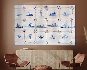 Un mur de carreaux bleus historiques de Delft
