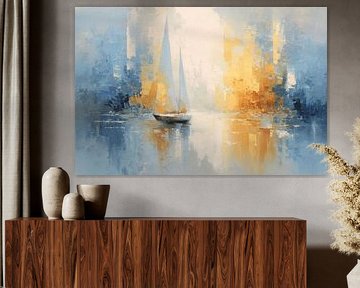 Zeilboot in het gouden ochtendlicht van Niklas Maximilian