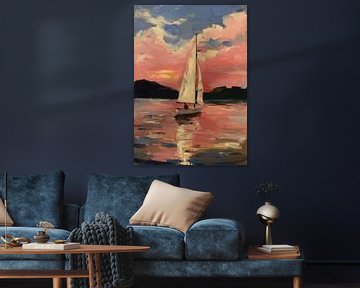 Zeilboot in roze avondlicht van Niklas Maximilian