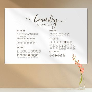 Laundry Poster Horizontal - Wash Dry Fold - Washing Instructions Poster - Stylish Laundry Room Decoration - Minimalist Wall Art
