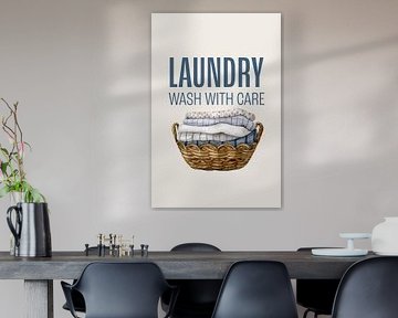 Laundry Wash With Care Poster - Blue Laundry Room Poster - Watercolour Style - Laundry Basket Illustration - Fresh Wall Decoration for the Laundry Room by Marian Nieuwenhuis