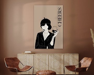 Cheers Poster – Modern Bar Art – Minimalist Illustration – Elegant Wall Decor for Home Bar or Living by Marian Nieuwenhuis