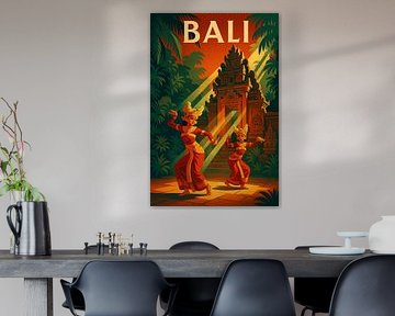 Bali Art Deco Poster - Legong Dansers en Tempel Licht
