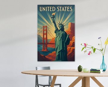 Verenigde Staten Art Deco Poster - Liberty & Golden Gate Harmony