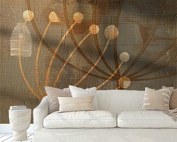 Japandi Art. Stilleben Collage von Bärenklaue in Gold