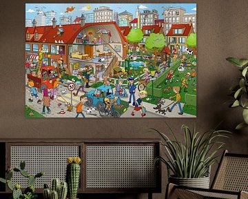 Die gemütliche Nachbarschaft - bunte Suchtafel von Galerie Ringoot