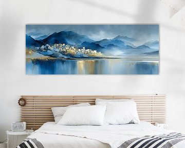 Foggy Mountains and City by the Lake by Karina Brouwer