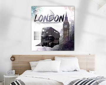Digital-Art LONDON COMPOSING Big Ben & Red Bus by Melanie Viola