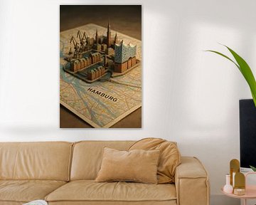 Diorama de carte 3D de Hambourg - Sites miniatures de la ville portuaire sur Travel Shop