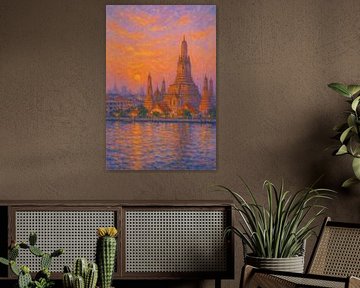 Bangkok Sunset Impressionism – Wat Arun Glow by Travel Shop
