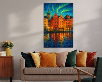 Stockholm’s Colorful Reflections – Gamla Stan at Night by Travel Shop