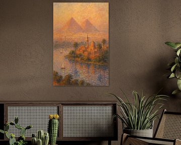 Impressionistische Kairoer Szene - Pyramiden und der Nil