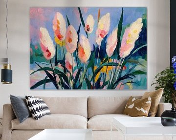 Abstrakte Tulpen – Ölbild in Pastellfarben