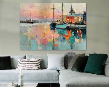 Old harbour at sunset - Impressionism by Niklas Maximilian