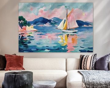 Zeilboot bij zonsondergang - Matisse stijl van Niklas Maximilian