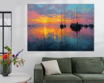 Sonnenuntergang im Hafen – Ölbild Impressionismus