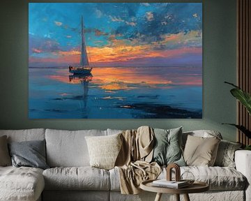 Sailboat at sunset - oil painting by Niklas Maximilian