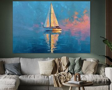 Segelboot bei Sonnenuntergang – Ölbild Impressionismus