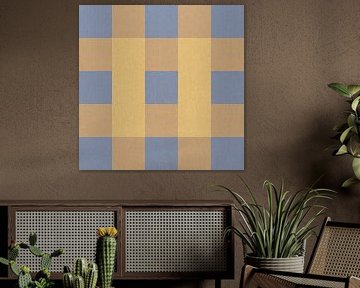 Abstrakte minimalistische geometrische Kunst in warmem Gelb, Hellblau und Beige