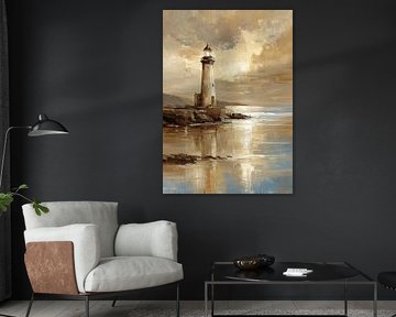 Vuurtoren bij de zee - olieverfschilderij impressionisme van Niklas Maximilian
