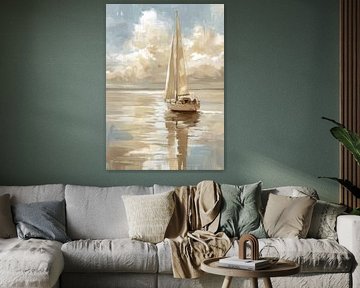 Zeilboot op een kalme zee - olieverfschilderij van Niklas Maximilian