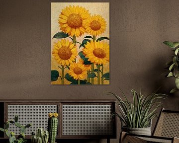 Sonnenblumen – Vintage Holzschnitt-Illustration