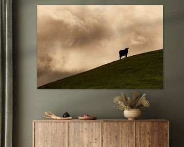 Silhouette of Cow on hill