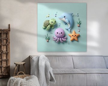 Cute Pastel Sea Friends Wall Art by taufid hidayat