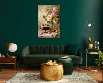 Flowers and Chocolate Cake - Romantic Still Life by Joriali photography and paintings