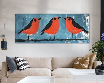 Cheerful Birds | Colourful Birds on Blue by ARTEO Paintings