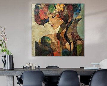 Painting of Woman with Abstract Flowers