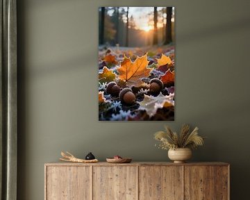 Frostperlen auf Herbstlaub