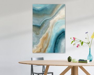 Abstract Flow Aqua Drift II | Abstract werk in turquoise en zandtinten van Whale & Sons